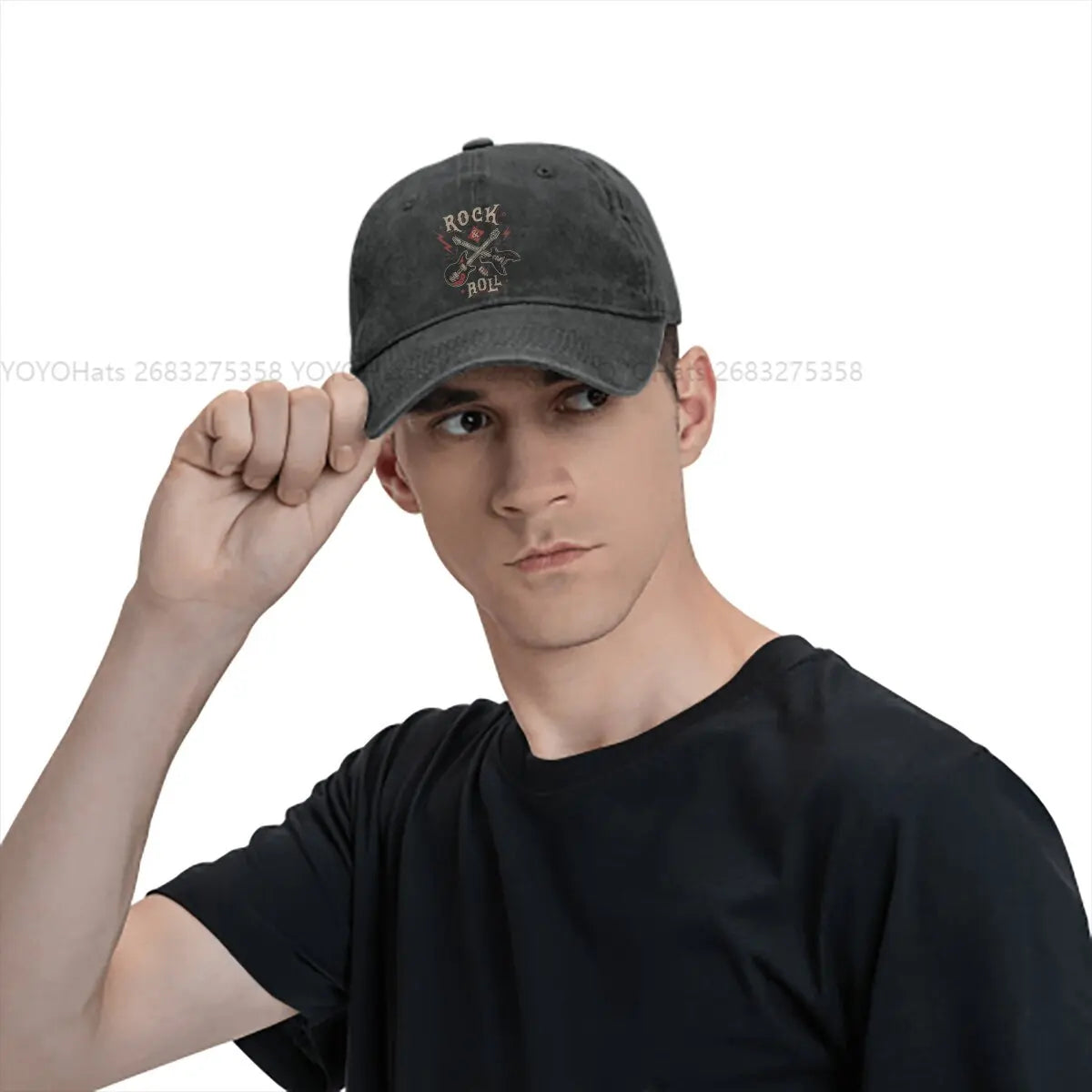 Rock N Roll Multicolor Cap in distressed black/gray with embroidered logo by BikerZoneZ on Tampa Home & Garden Store