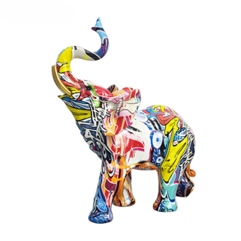 Perfecsy graffiti elephant sculpture resin decorative figurine multicolor art decor on Tampa Home & Garden Store