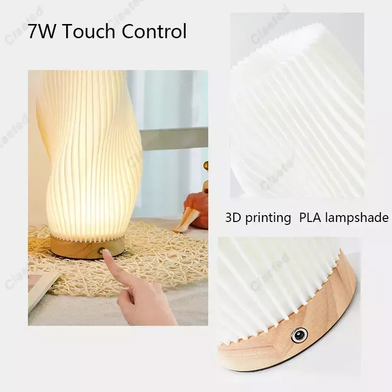 7W Wood Table Lamp with USB rechargeable LED, dimmable, touch control, PLA lampshade on Tampa Home & Garden Store