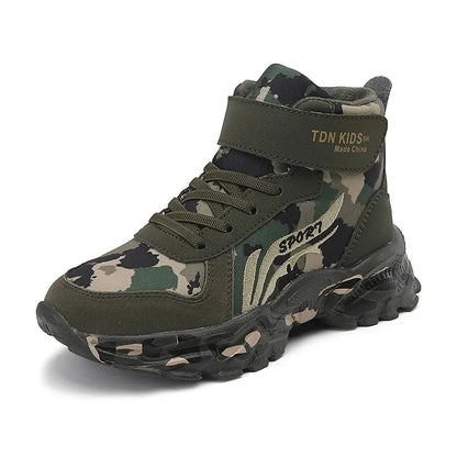Kids Winter Snow Boots camouflage with plush lining, green camo, anti-slip sole, Velcro on Tampa Home & Garden Store