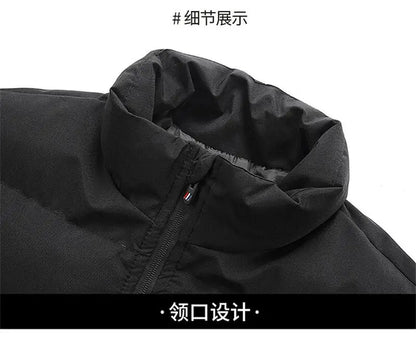 Men's black winter jacket with high collar zipper, thick warm puffer parka on Tampa Home & Garden Store