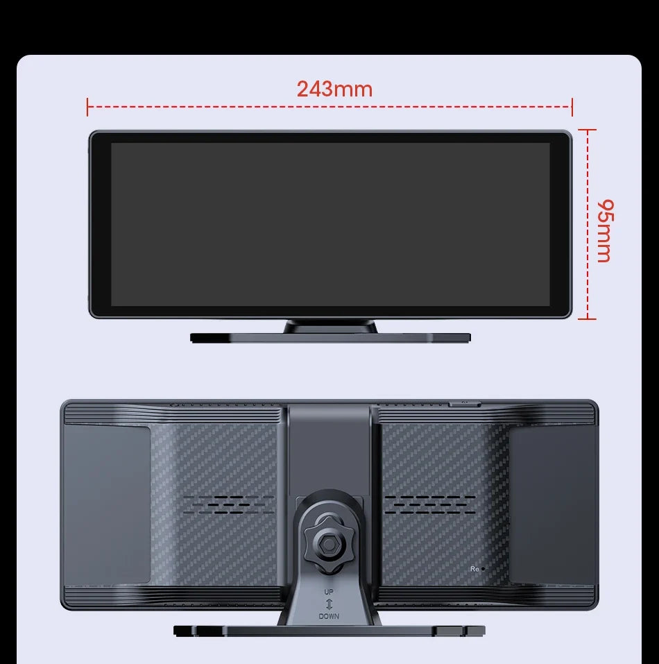 10.26in Portable CarPlay Screen – wireless touchscreen car stereo, black front, carbon back on Tampa Home & Garden Store