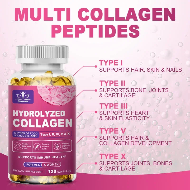 Hydrolyzed collagen capsules bottle by Silcy Skin with pink label, 120 capsules on Tampa Home & Garden Store