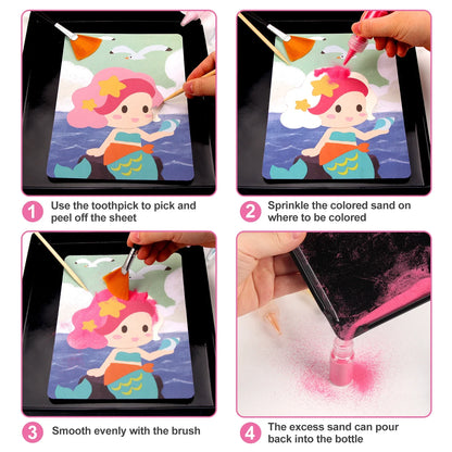 Sand art kit Perfecsy princess mermaid card with 14 colors; sprinkle pink sand on mermaid on Tampa Home & Garden Store