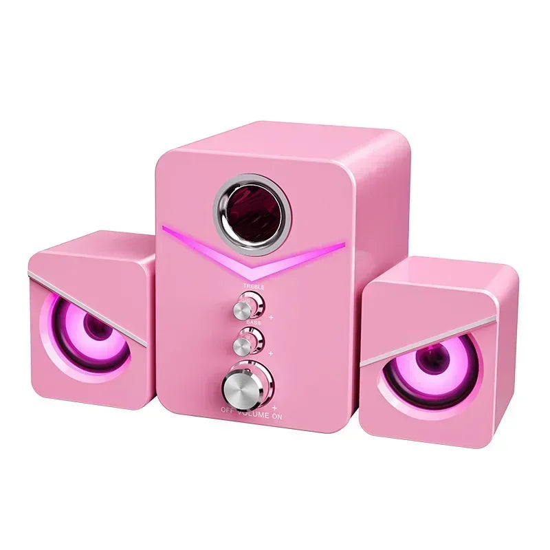 Pink USB desktop speakers with center control unit and illuminated satellites UpTrend Deals on Tampa Home & Garden Store
