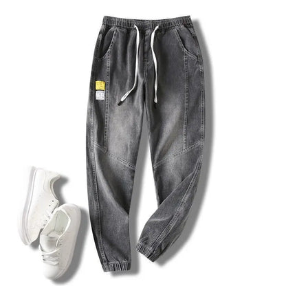 Men wide-leg jeans baggy vintage denim with drawstring waist grey wash UpTrend Deals on Tampa Home & Garden Store