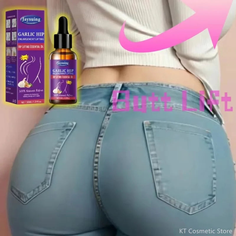 Garlic Hip Enlargement Essential Oil bottle by Silcy Skin with purple label and box on Tampa Home & Garden Store