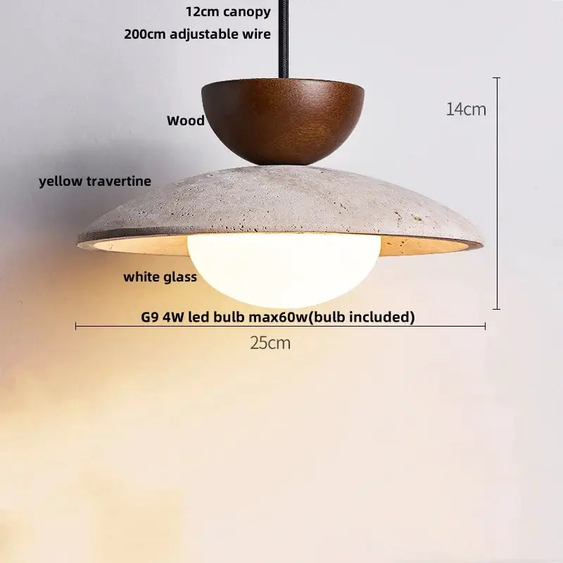 DecorBites LED Pendant Lamp, black iron with yellow travertine shade and white glass bulb on Tampa Home & Garden Store
