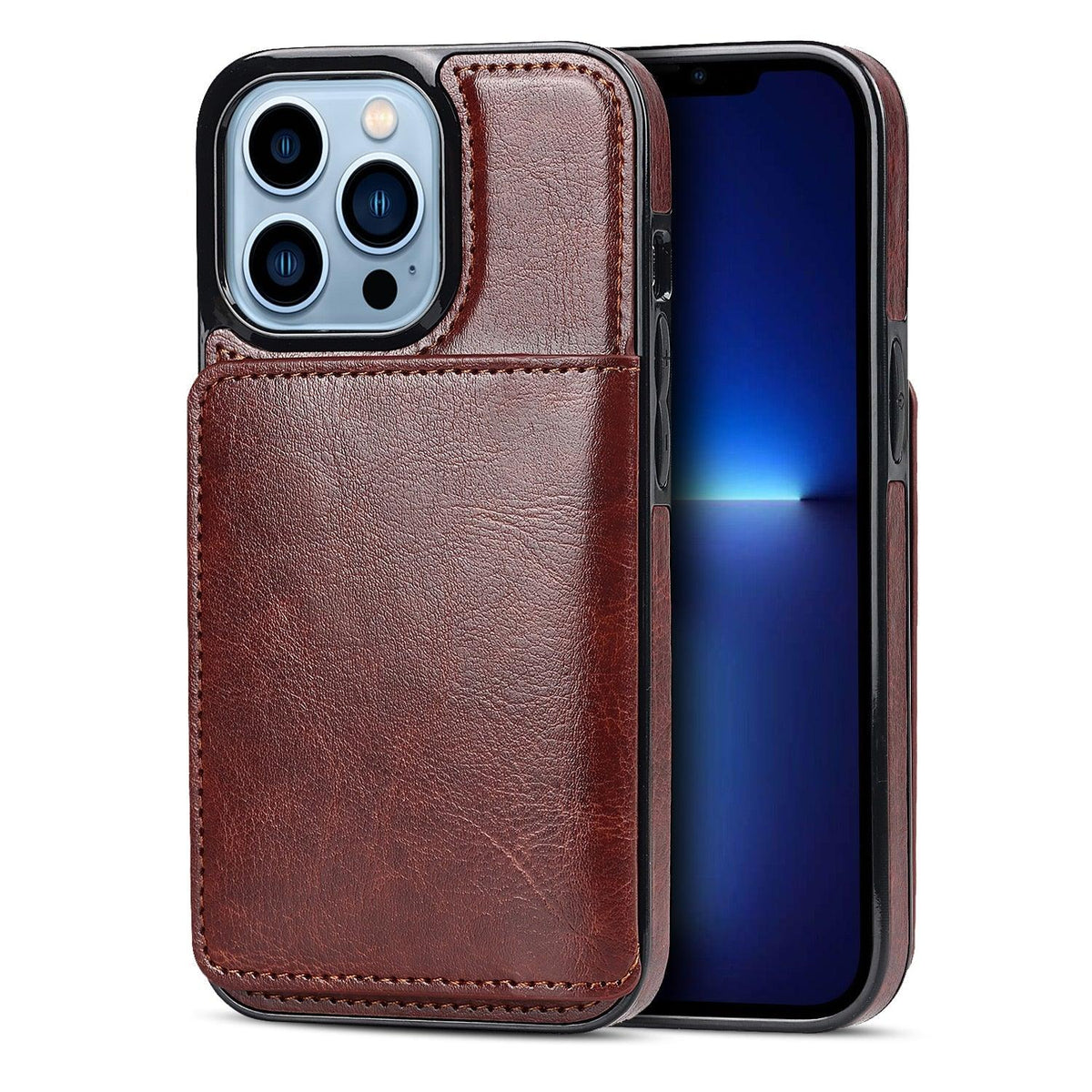 Leather wallet case brown by Stevvex with 3-card slots for iPhone 13 Pro Max on Tampa Home & Garden Store