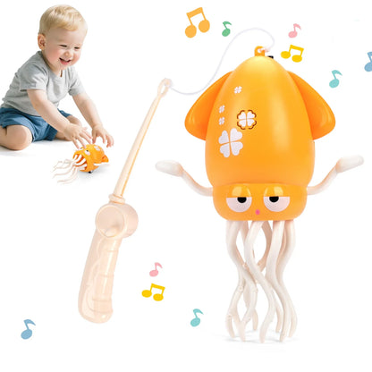 Electronic Dancing Squid Toy in bright orange with light and music for toddler tummy time on Tampa Home & Garden Store