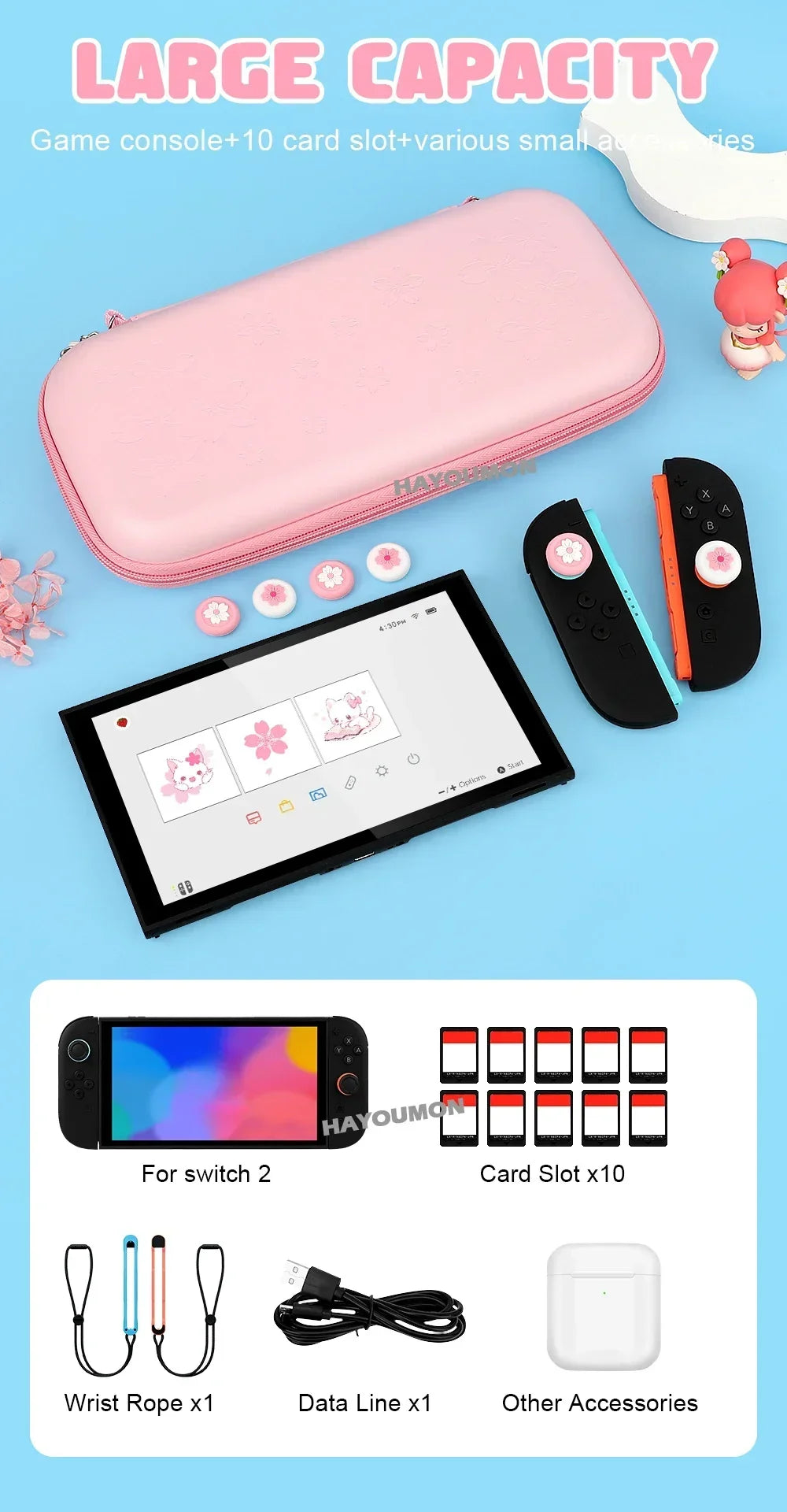 Pink Switch 2 carrying case with 4 joystick covers and 10 card slots by FLIPSTYLEZLLC on Tampa Home & Garden Store