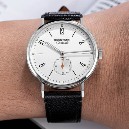 Men's Ultra-Thin Automatic Dress Watch stainless steel case black leather strap white dial UpTrend Deals on Tampa Home & Garden Store