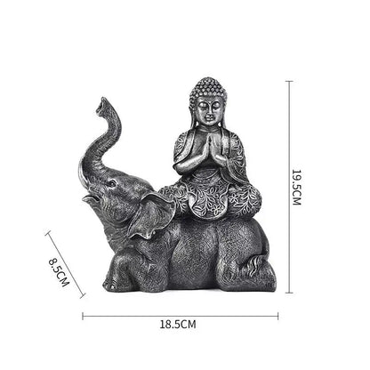Elephant Buddha resin statue with meditating figure atop a grey elephant, Perfecsy decor on Tampa Home & Garden Store