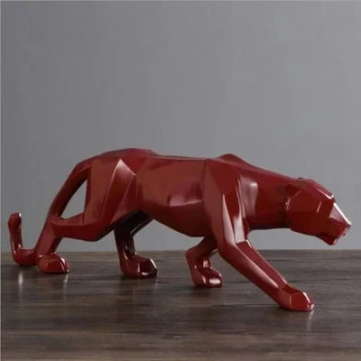 Perfecsy red resin panther statue with geometric facets for home decor on Tampa Home & Garden Store