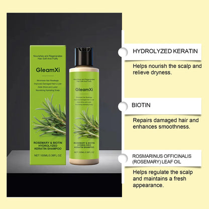 GleamXi rosemary biotin hydrolyzed keratin shampoo bottle and box with rosemary Silcy Skin on Tampa Home & Garden Store