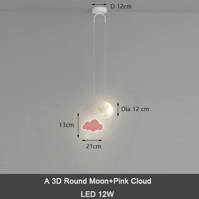 DecorBites Kids Moon & Pink Cloud 3D pendant lamp with LED 12W remote dimming on Tampa Home & Garden Store