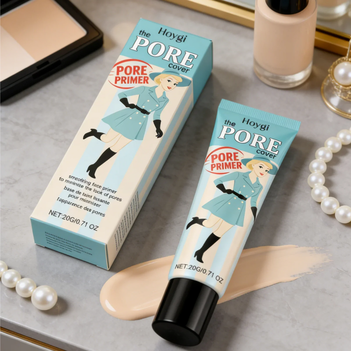 Hoygi Pore Primer tube and box in turquoise packaging, Silcy Skin pore cover primer, 2 items on Tampa Home & Garden Store
