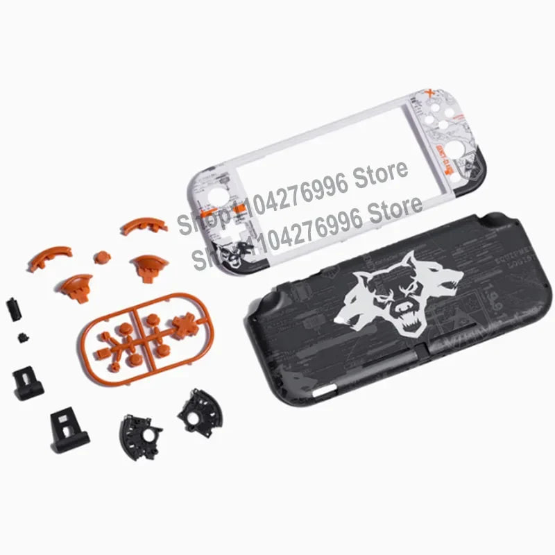 Switch Lite case replacement shell with orange buttons and tempered glass screen by FLIPSTYLEZLLC on Tampa Home & Garden Store