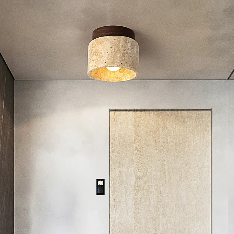 Japanese Wabi Sabi yellow marble ceiling light by Perfecsy, cream cylindrical lamp on Tampa Home & Garden Store
