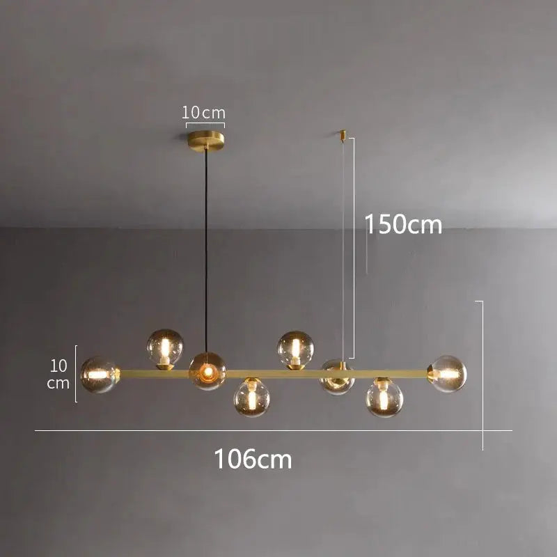 DecorBites LED pendant chandelier in brass finish with glass globe bulbs on Tampa Home & Garden Store