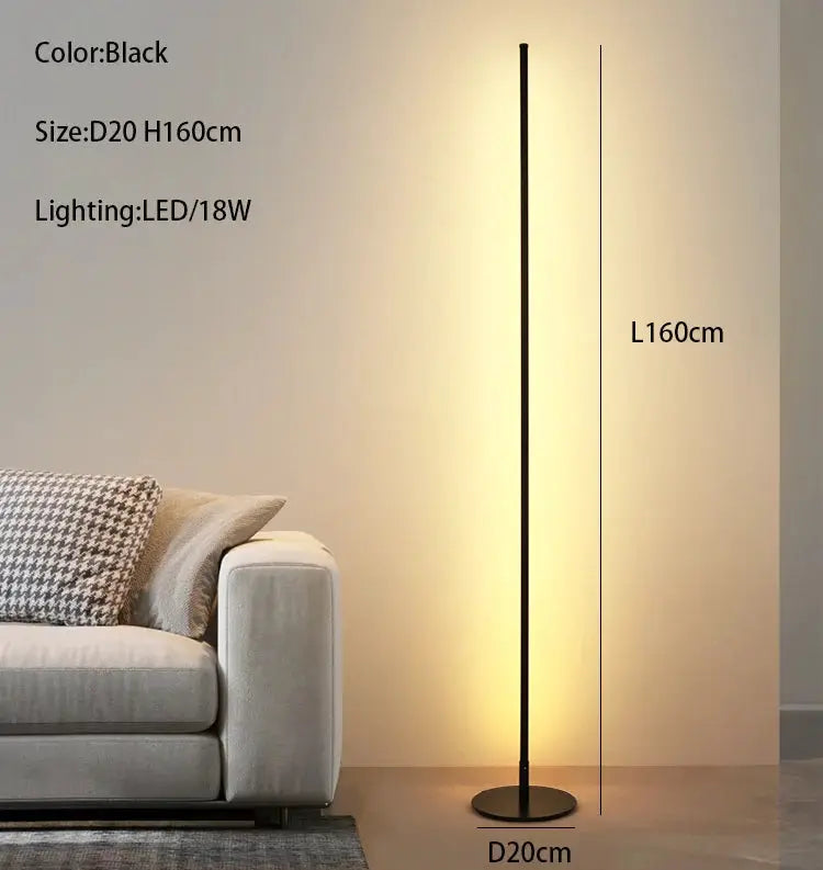 DecorBites LED Floor Lamp 15W slim black aluminum pole with round base 160cm tall warm LED light on Tampa Home & Garden Store