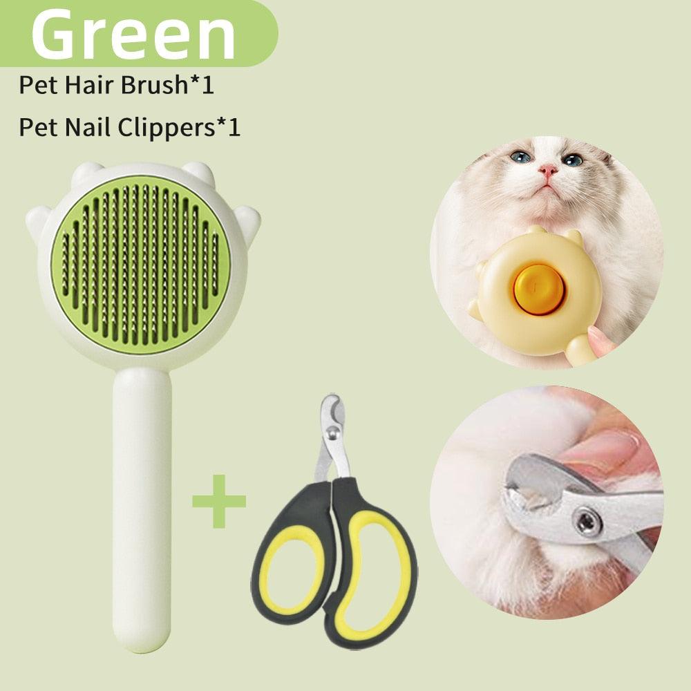 Stevvex green circular pet hair brush massager with needle bristles, plus nail clippers on Tampa Home & Garden Store