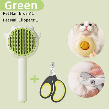 Stevvex green circular pet hair brush massager with needle bristles, plus nail clippers on Tampa Home & Garden Store