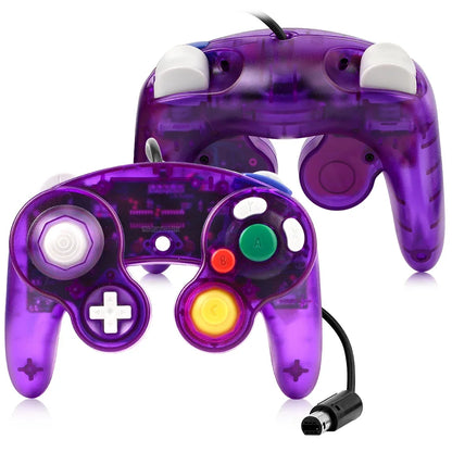 Purple translucent wired GameCube controller with white D pad and A B X Y buttons for NGC on Tampa Home & Garden Store
