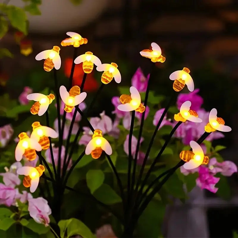 Perfecsy Solar Bee LED Garden Lights, 6/8-head, warm yellow, waterproof outdoor decor on Tampa Home & Garden Store