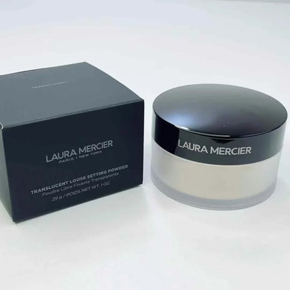 Laura Mercier translucent loose setting powder box and frosted jar with black cap on Tampa Home & Garden Store