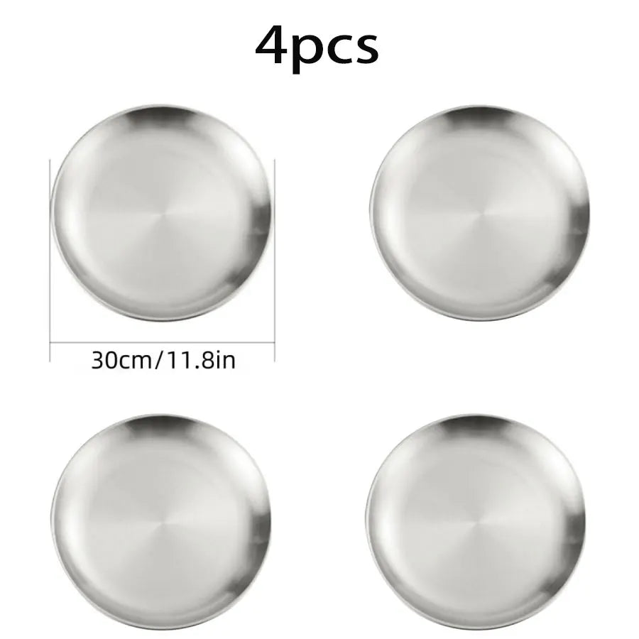 4pcs stainless steel round plates 30 cm diameter silver Perfecsy on Tampa Home & Garden Store