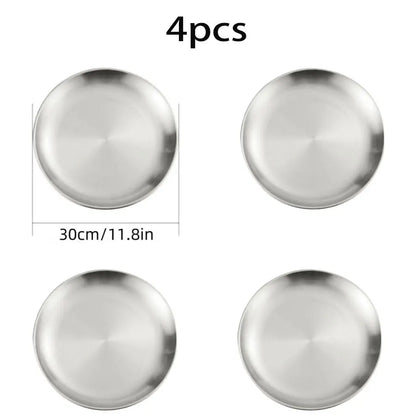 4pcs stainless steel round plates 30 cm diameter silver Perfecsy on Tampa Home & Garden Store