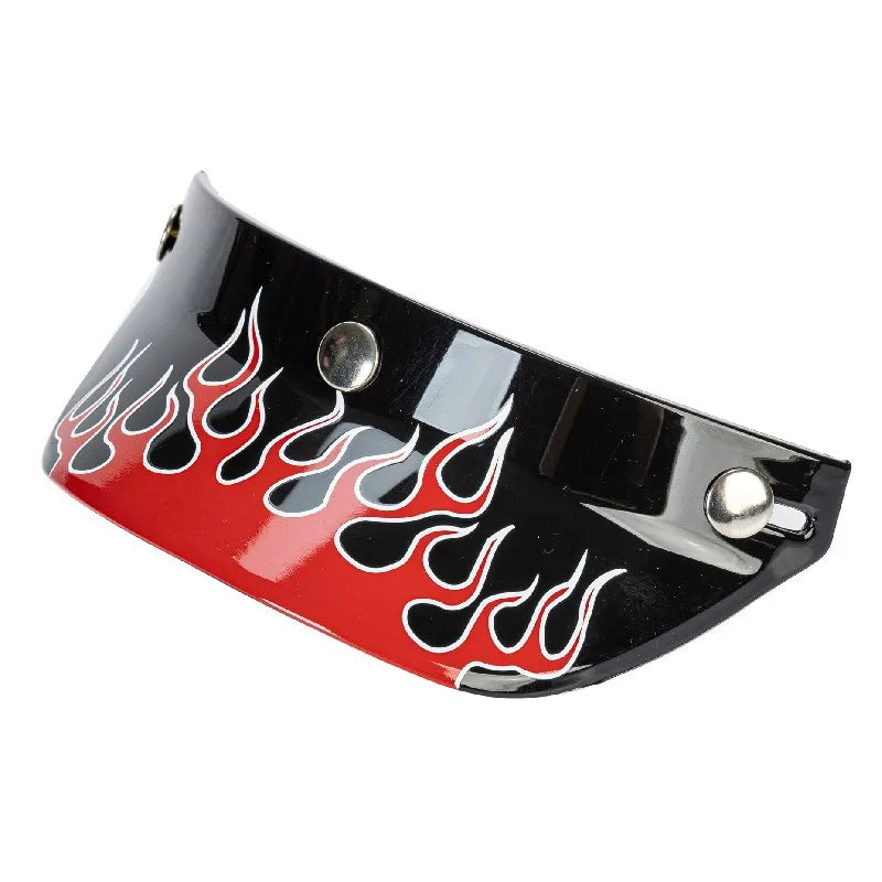 Fire Helmet Visor BikerZoneZ black with red flame graphic and chrome hardware on Tampa Home & Garden Store