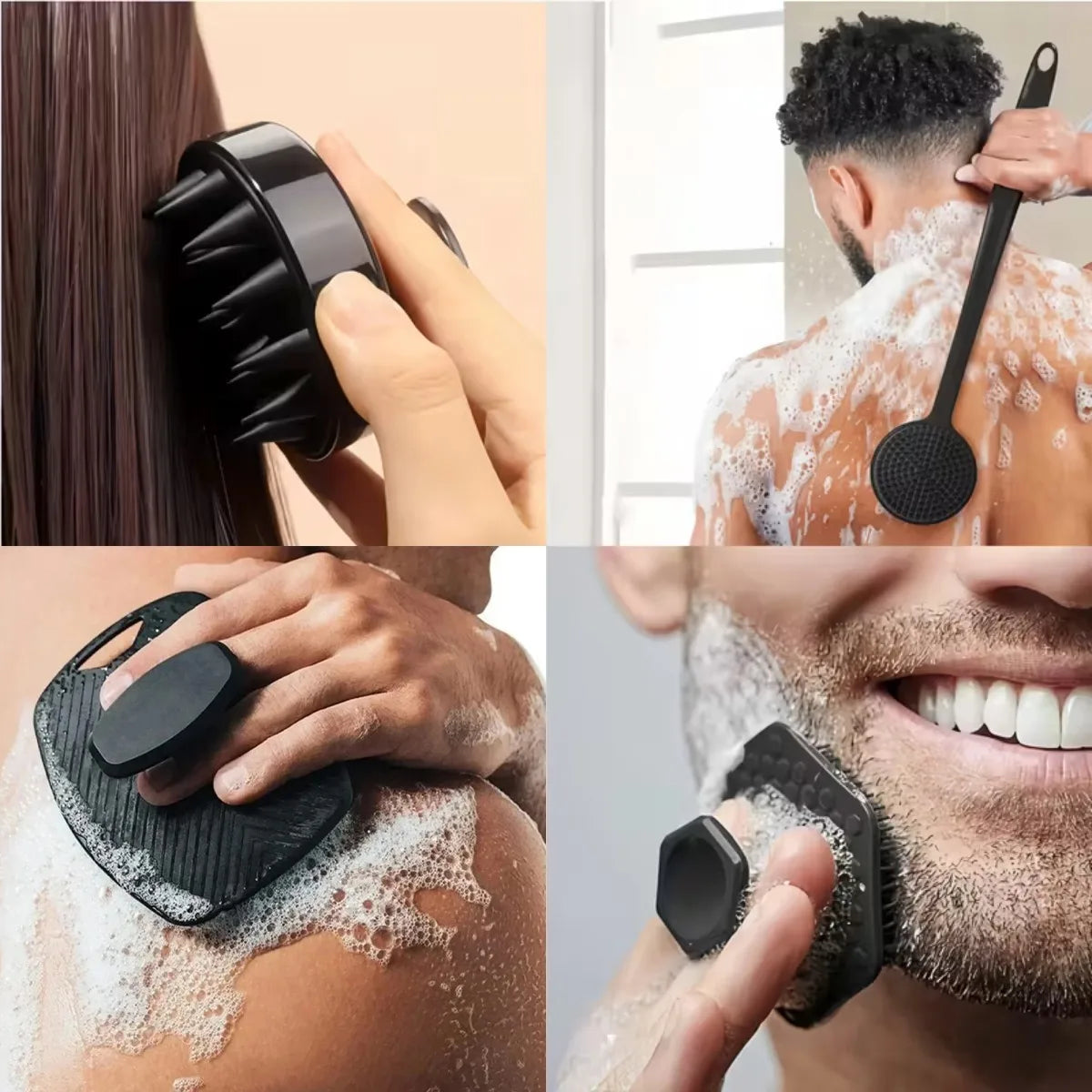 Silcy Skin 4pc black silicone body scrubber set with handheld round brush on Tampa Home & Garden Store