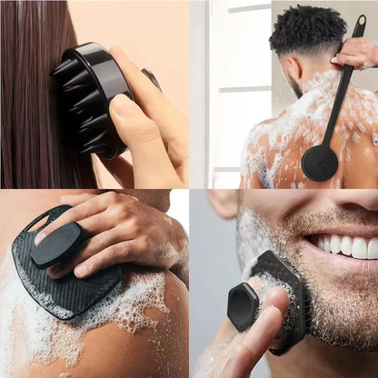 Silcy Skin 4pc black silicone body scrubber set with handheld round brush on Tampa Home & Garden Store