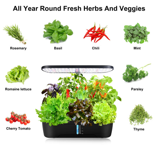 12 Pod Hydroponic Growing System Indoor Herb Garden LED Grow Light Timer