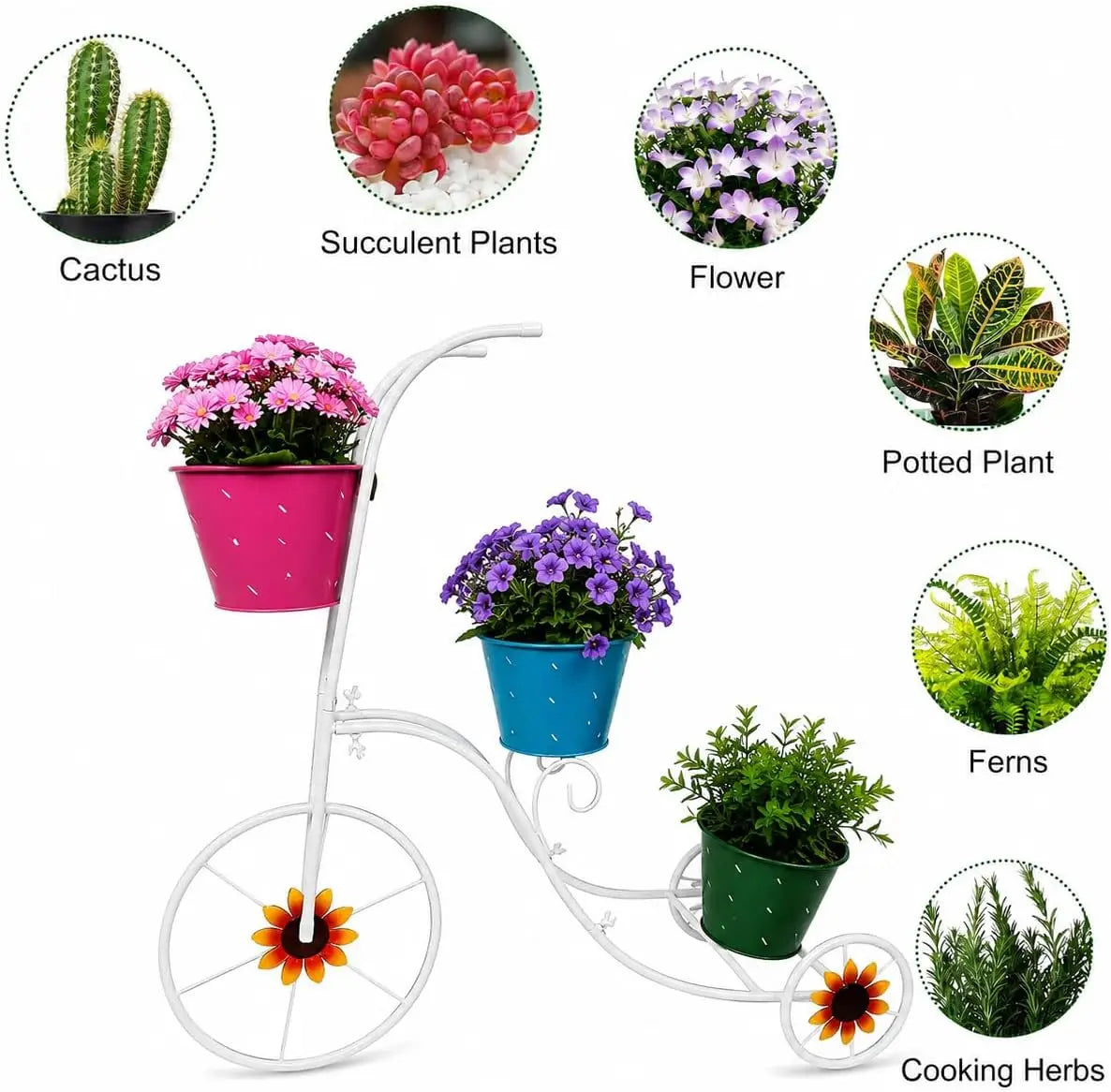 3 Tier Metal Tricycle Planter Stand for Garden