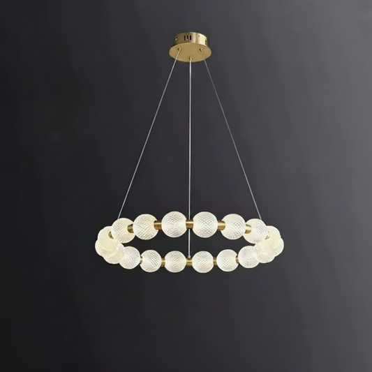 Alabaster Ring Chandelier – Gold Beaded LED Luxury Ceiling Light - Tampa Home & Garden Store