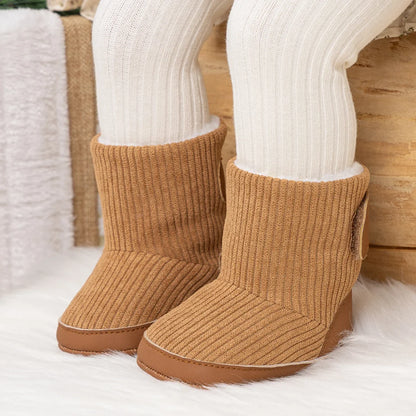 Newborn baby winter boots in tan corduroy with ribbed texture and brown sole on Tampa Home & Garden Store