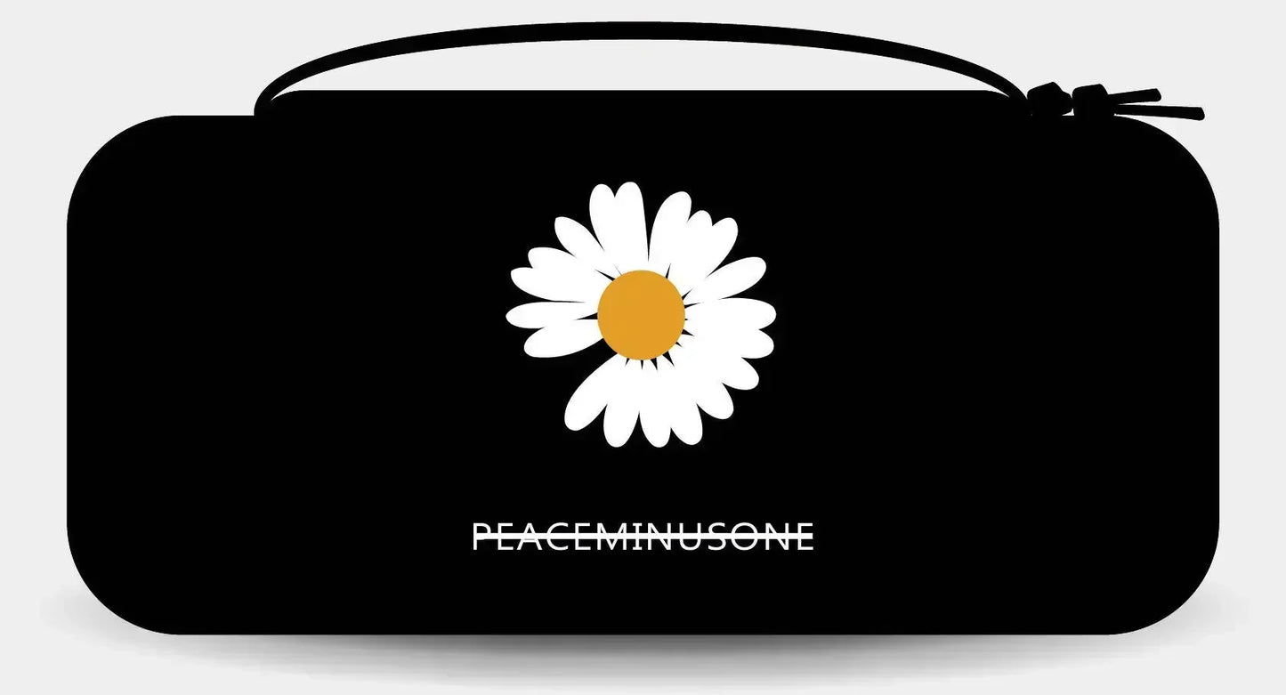 Switch OLED protective storage case by FLIPSTYLEZLLC, black with white daisy and orange center on Tampa Home & Garden Store