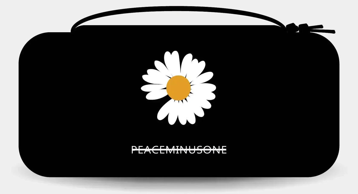 Switch OLED protective storage case by FLIPSTYLEZLLC, black with white daisy and orange center on Tampa Home & Garden Store
