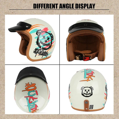 NOSPEAK open-face helmet by BikerZoneZ with white shell and graffiti art; goggles included on Tampa Home & Garden Store