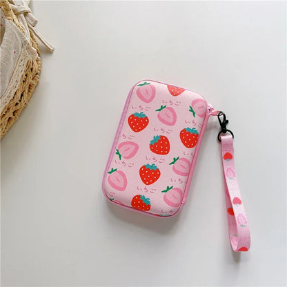 Pink strawberry-pattern lanyard storage bag case with wrist strap for R36S/R36H handheld consoles on Tampa Home & Garden Store