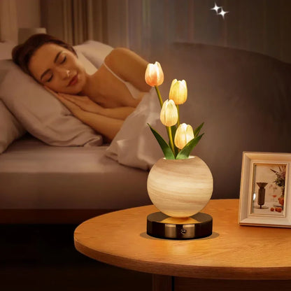 Tuliora | LED Tulip Night Light with Planet Bouquet Bedroom Ambient Decor
