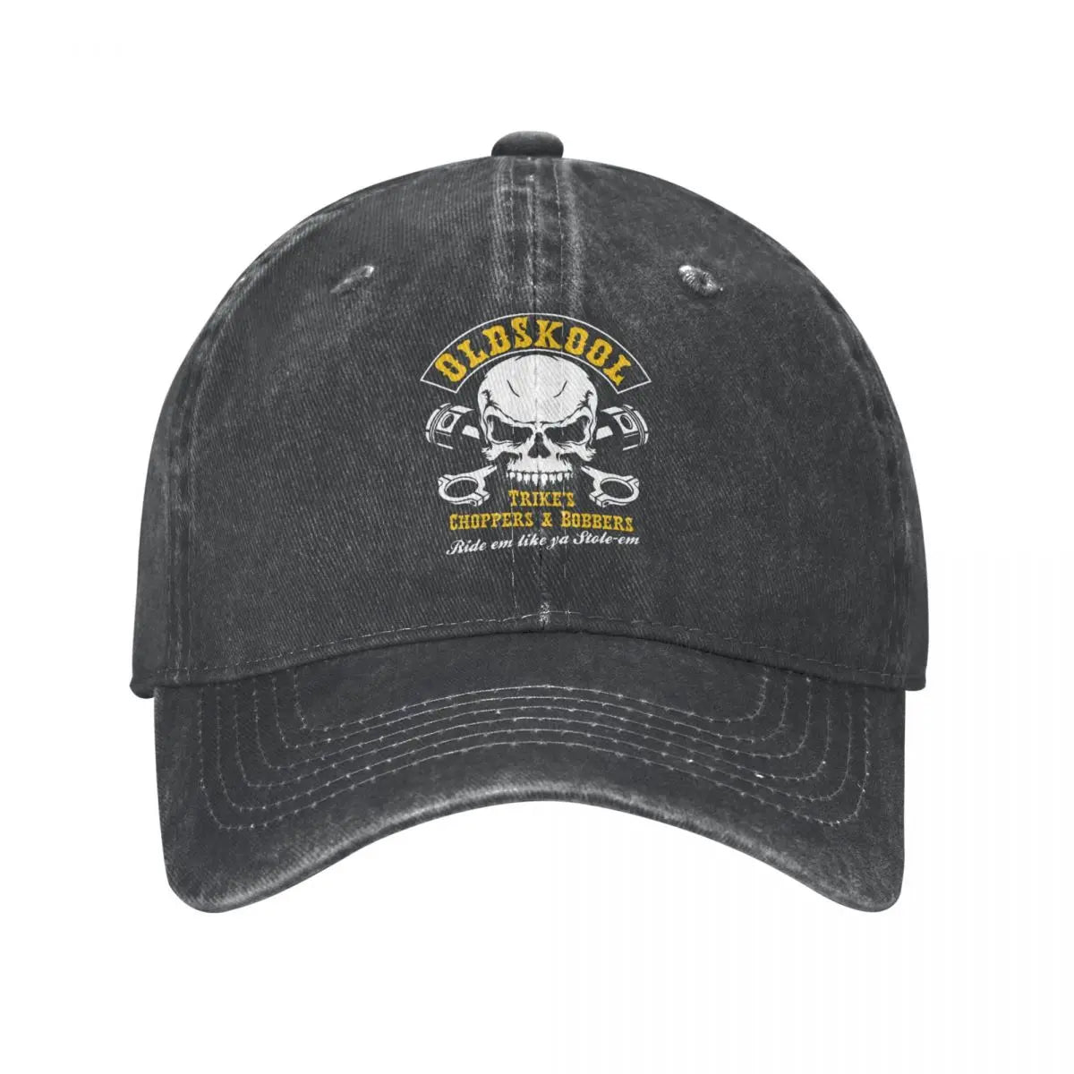 Vintage BSA Chopper baseball cap by BikerZoneZ with distressed black cotton skull logo on Tampa Home & Garden Store