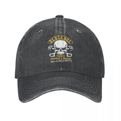 Vintage BSA Chopper baseball cap by BikerZoneZ with distressed black cotton skull logo on Tampa Home & Garden Store