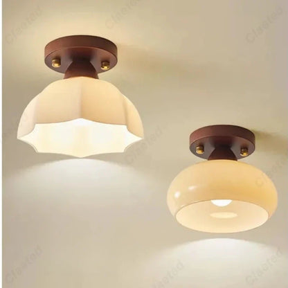 Perfecsy Japanese LED cream wind glass ceiling lamp duo with scalloped and round shades on Tampa Home & Garden Store