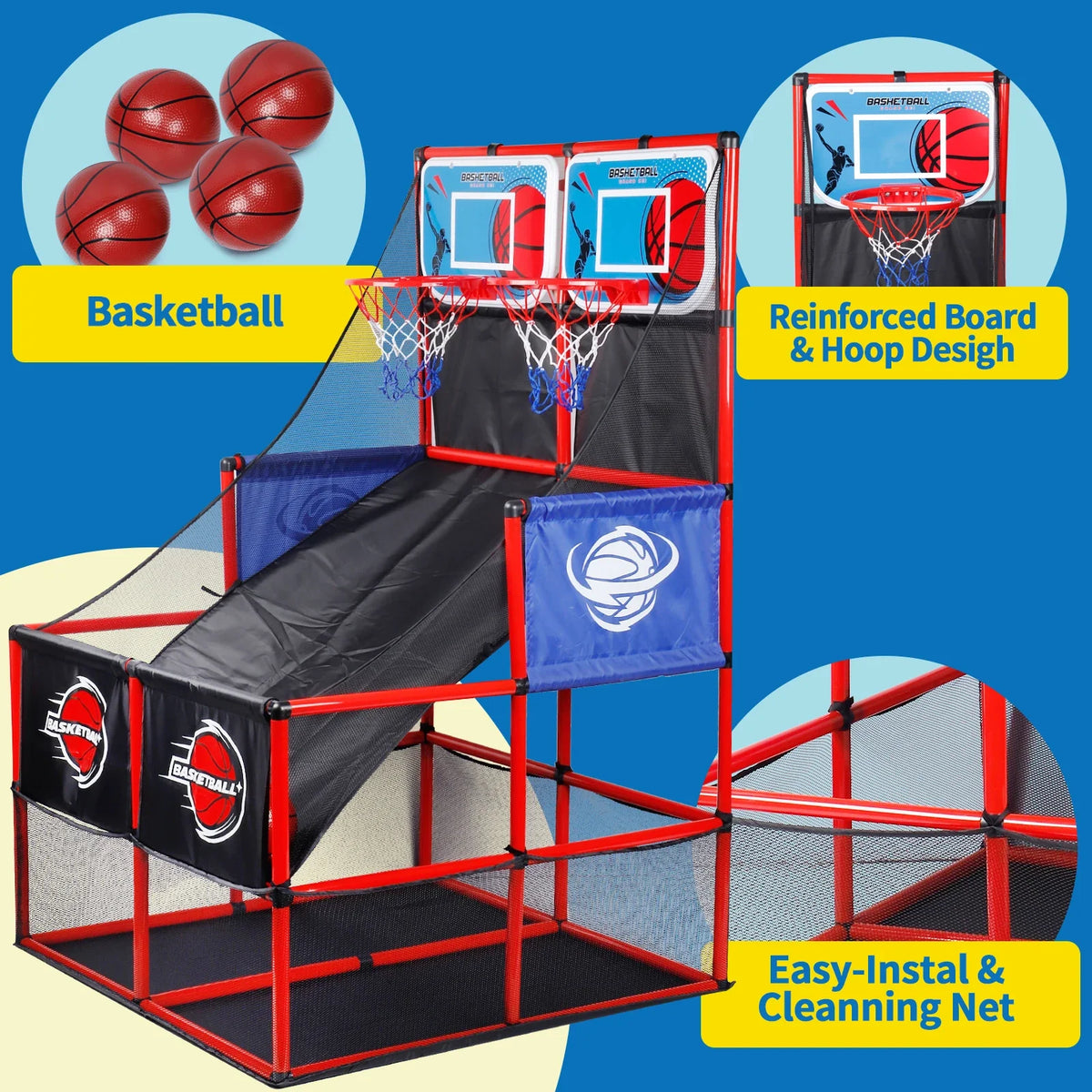 FLIPSTYLEZLLC Arcade Basketball Game Set with hoop and balls, reinforced red frame on Tampa Home & Garden Store