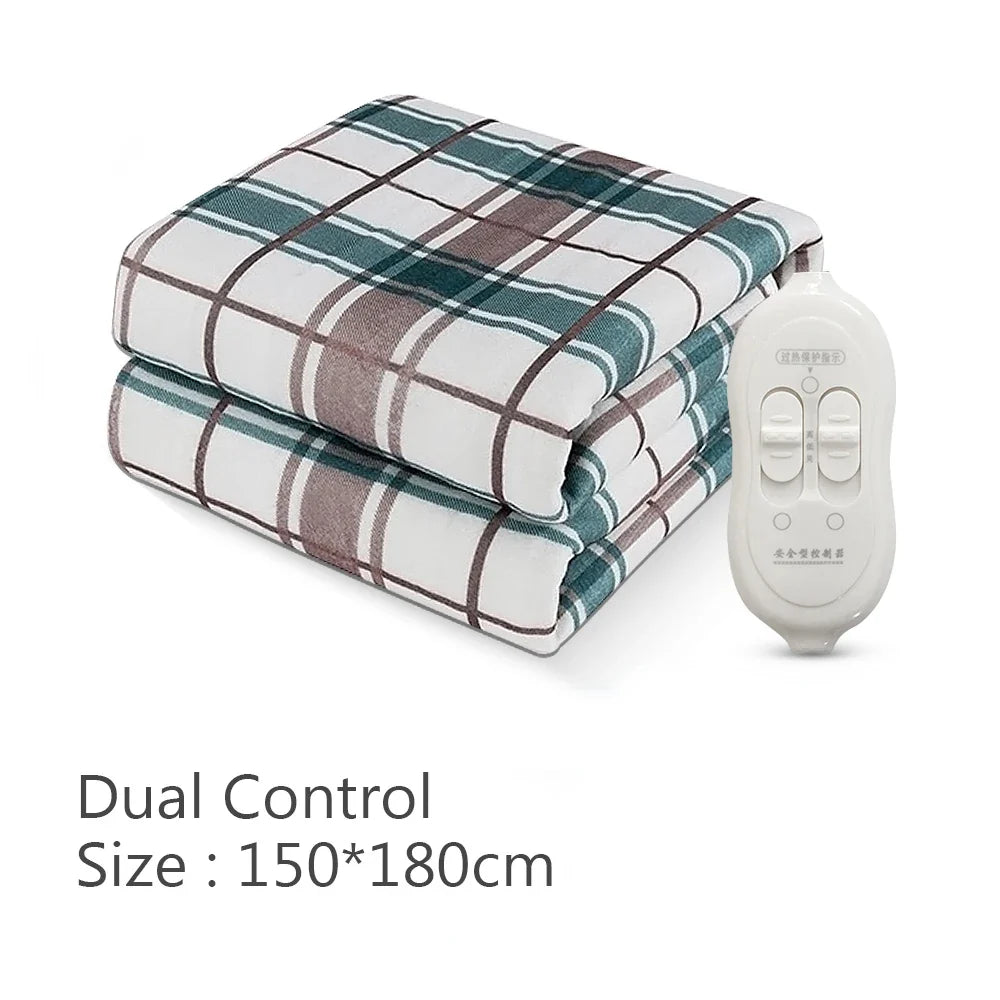 Dual-control electric blanket set of two in teal brown plaid, 150x180 cm, Silcy Skin on Tampa Home & Garden Store