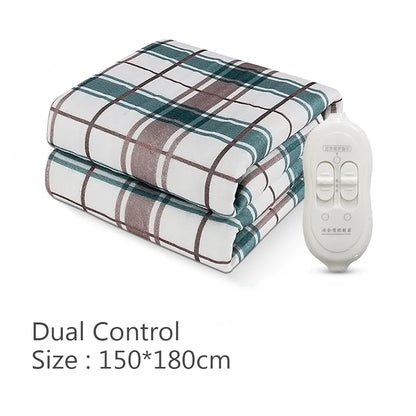 Dual-control electric blanket set of two in teal brown plaid, 150x180 cm, Silcy Skin on Tampa Home & Garden Store